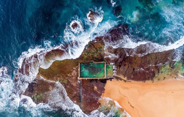 Океан, Австралия, Сидней, Australia, Sydney, Вид с высоты птичьего полёта, Rock pool, Мона Вейл