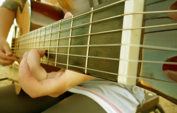 Музыка, гитара, струны, палец