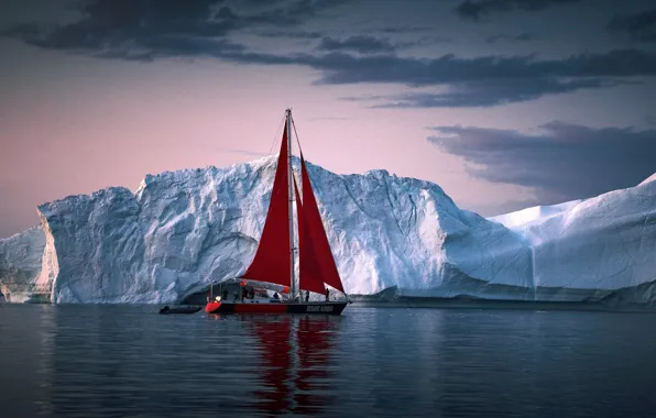 Море, яхта, льды, айсберги, Гренландия