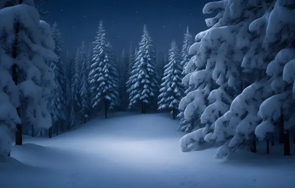 Зима, иней, лес, снег, деревья, природа, зимний, ели