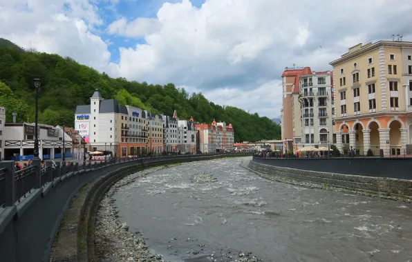 Картинка горы, река, поляна, Роза Хутор