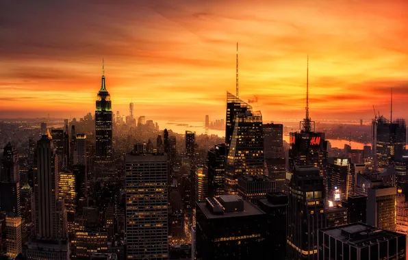 Картинка город, Нью-Йорк, вечер, утро, США