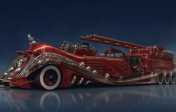 Отражение, автомобиль, firefighter, оснащение, Steampunk car concept