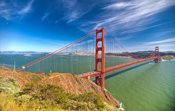 Картинка мост, город, пролив, обои, Сан-Франциско, Золотые Ворота, San Francisco, висячий мост