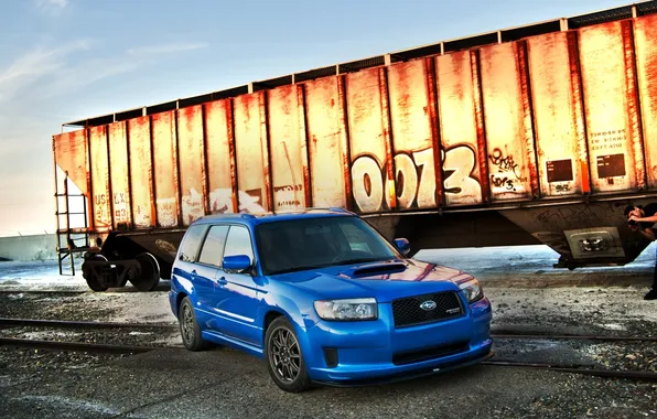 Картинка синий, тюнинг, Subaru, вагон, графити, tuning, Субару, Forester
