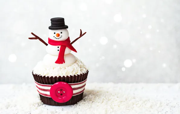 Картинка новый год, снеговик, десерт, сладкое, кекс