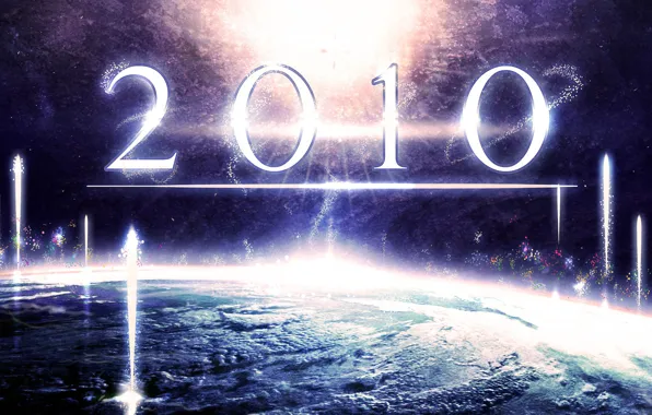 Вселенная, планета, салют, Новый год, 2010