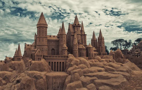 Картинка песок, облака, замок