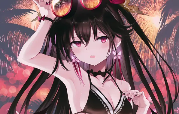 Girl, sexy, cleavage, long hair, boobs, anime, beautiful, pretty