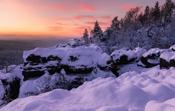 Зима, закат, горы, природа