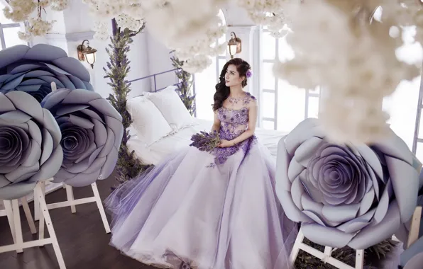 Девушка, цветы, платье