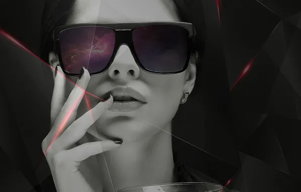 Девушка, космос, линии, стиль, черный, красота, space, girl