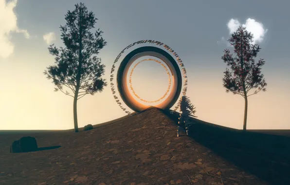 Деревья, существо, портал, Fading away