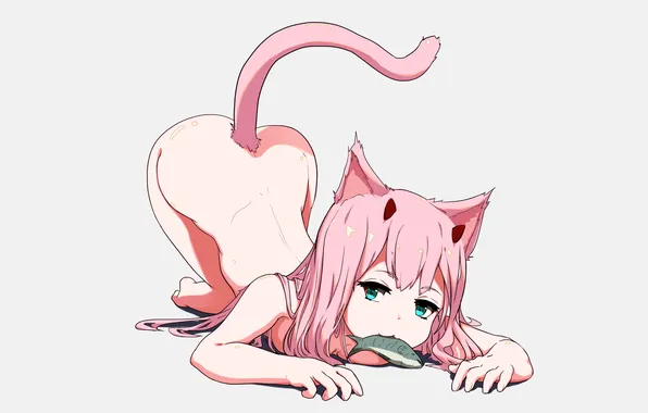 Girl, sexy, ass, pink hair, horns, green eyes, long hair, legs