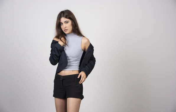 Картинка girl, shorts, long hair, beautiful, model, pretty, cute, jacket