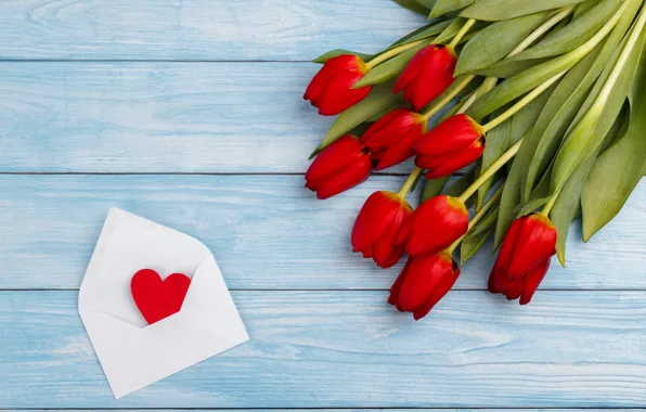 Картинка любовь, букет, сердечки, тюльпаны, красные, red, love, wood