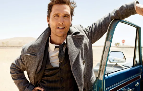 Картинка дорога, машина, актер, мужчина, Matthew McConaughey, Мэттью МакКонахи