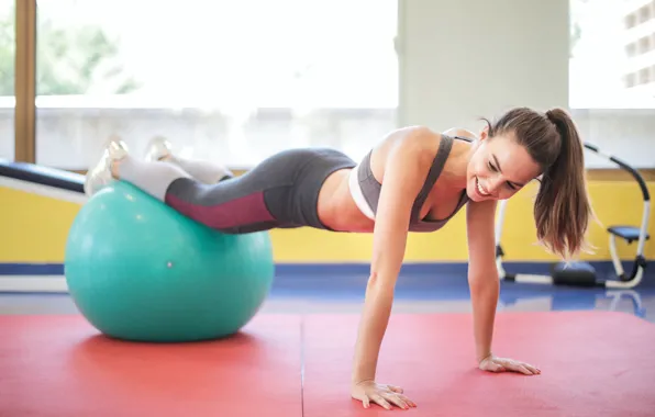 Улыбка, шар, красивая девушка, smile, exercise, beautiful girl, тренажер, фитнесс