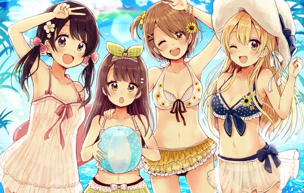 Sexy, cleavage, long hair, dress, sea, girls, brown hair, brown eyes