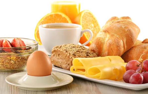 Яйцо, кофе, завтрак, сыр, фрукты, good morning