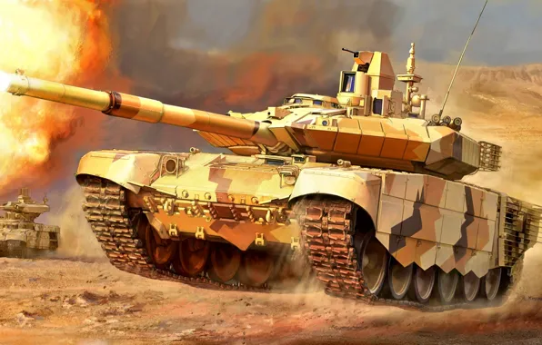 Картинка Рисунок, танк, Россия, боевой, Т-90МС, Основной, Бронетанковые войска