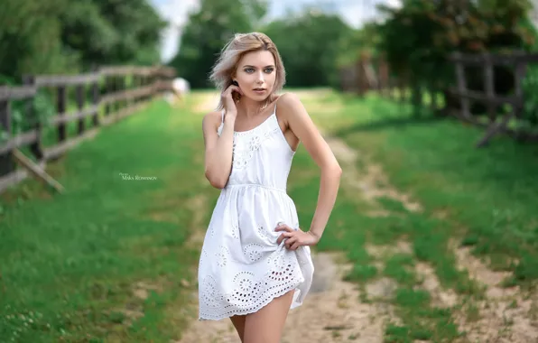 Девушка, сад, платье, блондинка, Maksim Romanov