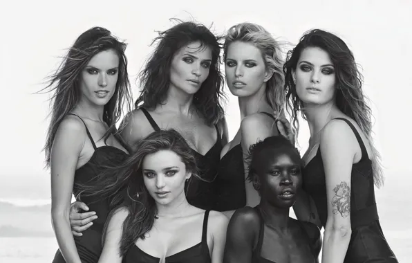 Alessandra Ambrosio, Helena Christensen, girls, monochrome, Isabeli Fontana, models, Miranda Kerr, Karolina Kurkova