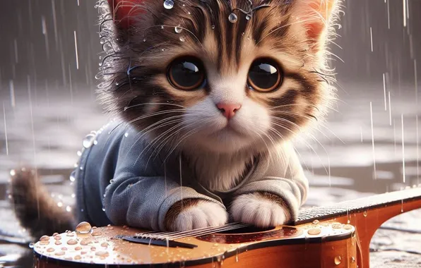 Кошка, взгляд, поза, котенок, мордашка, ИИ-арт, нейросеть