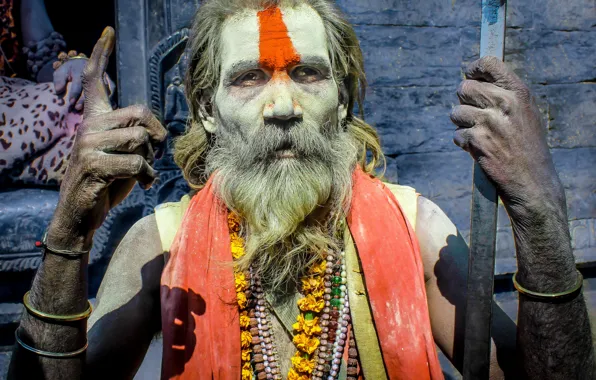 Man, guy, Asia, jewels, India, beard, hindu, powder dye