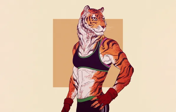 Минимализм, Тигр, Кот, Стиль, Фон, Арт, Art, Tiger
