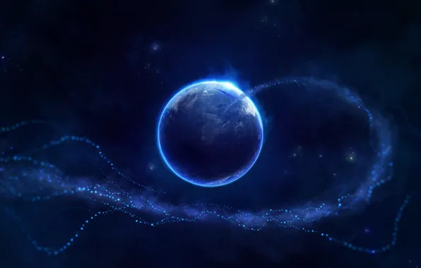 Огни, Звезды, Планета, Космос, Свет, Stars, Space, Art