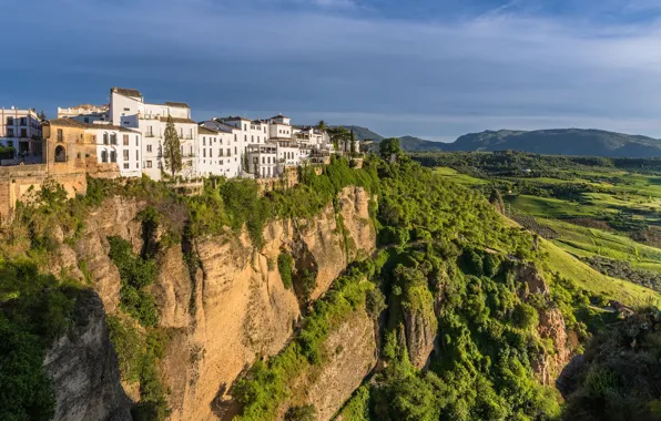 Картинка скала, здания, дома, каньон, Испания, Spain, Андалусия, Andalusia