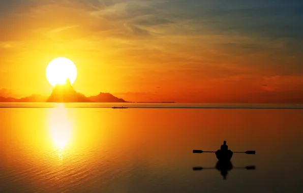 Beach, sunset, boat, bay, sea side