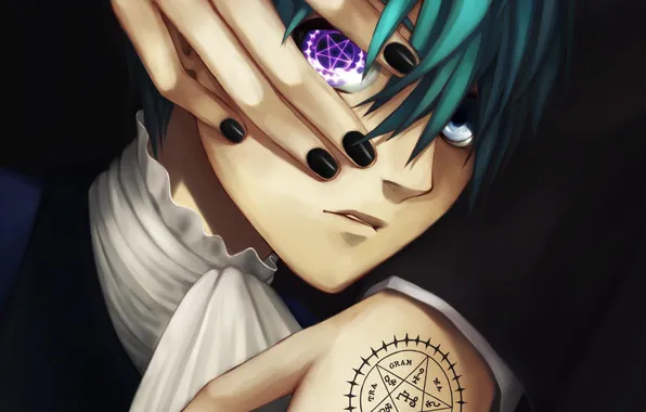 Картинка глаз, мальчик, руки, демон, арт, пентаграмма, kuroshitsuji, темный дворецкий