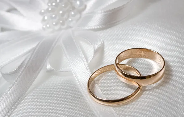 Белый, фон, бантик, свадьба, обручальные кольца