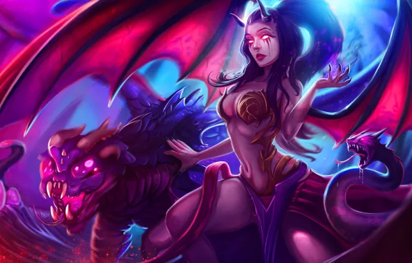Девушка, Магия, Крылья, Арт, Art, Фантастика, League of Legends, Magic