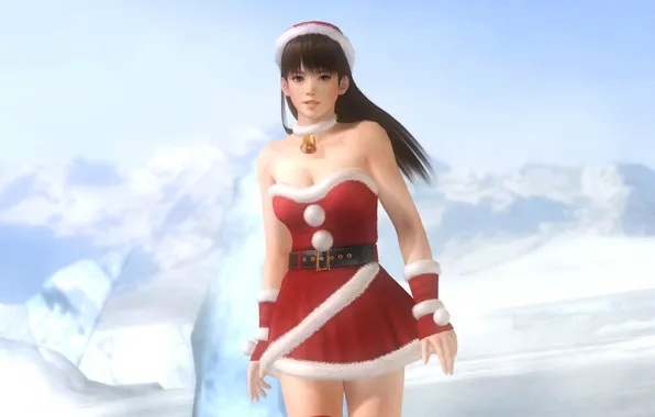 Брюнетка, декольте, колокольчик, cosplay, Dead or Alive, бомбошки, DoA girls, Merry X`mas