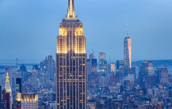 Здания, Нью-Йорк, панорама, Манхэттен, небоскрёбы, Manhattan, New York City, Empire State Building