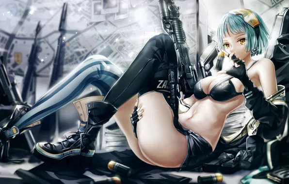Картинка взгляд, девушка, поза, оружие, Girls Frontline