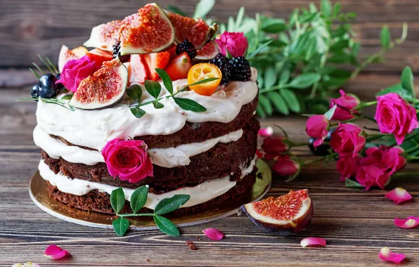Ягоды, торт, фрукты, cake, крем, десерт, бисквит, berries