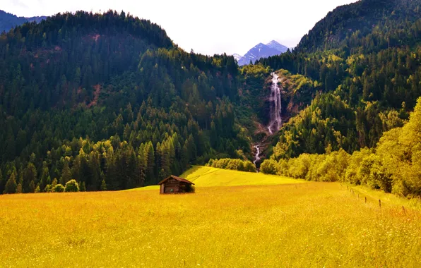 View, mountain, lonely house
