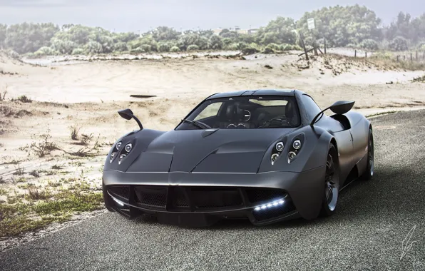 Картинка Pagani, Power, Front, Black, Matte, Road, Supercar, Huayra