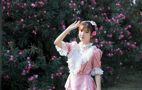 Asian, Model, Flower, pretty, Woman, Outdoor