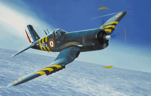 Картинка fighter, war, art, airplane, painting. aviation, F4u-7 Corsair