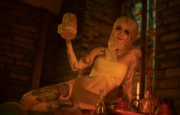 Картинка model, women, cosplay, smiling, Cirilla Fiona Elen Riannon, inked girls, women indoors, video game girls