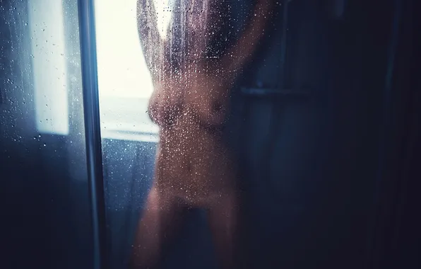 Boobs, Model, Body, Water, Nude, Shower, Reflection, Drop