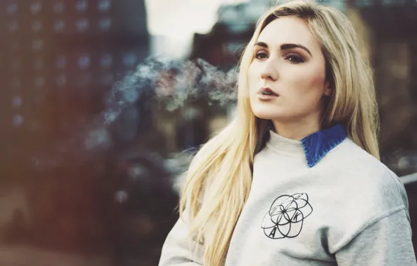 Girl, smoke, woman, winter, model, blonde, female, vapor