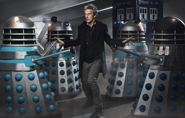 Картинка актер, мужчина, будка, Doctor Who, Доктор Кто, ТАРДИС, TARDIS, Daleks