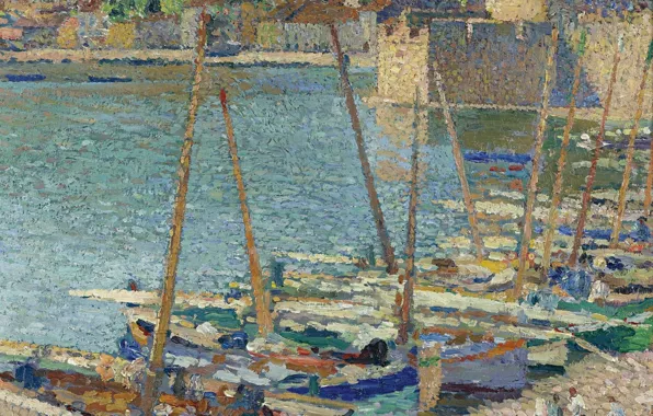 Пейзаж, картина, Анри-Жан Гильом Мартин, Henri Matrin, Рыбацкие Лодки на Берегу в Коллиуре