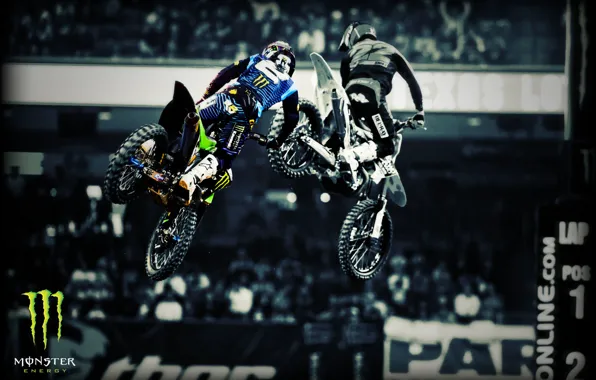 Прыжок, monster, kawasaki, FMX, мотофристайл